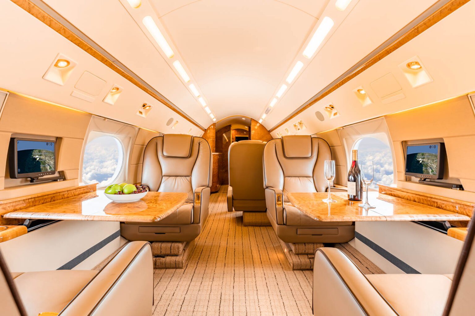 Looking forward down the cabin