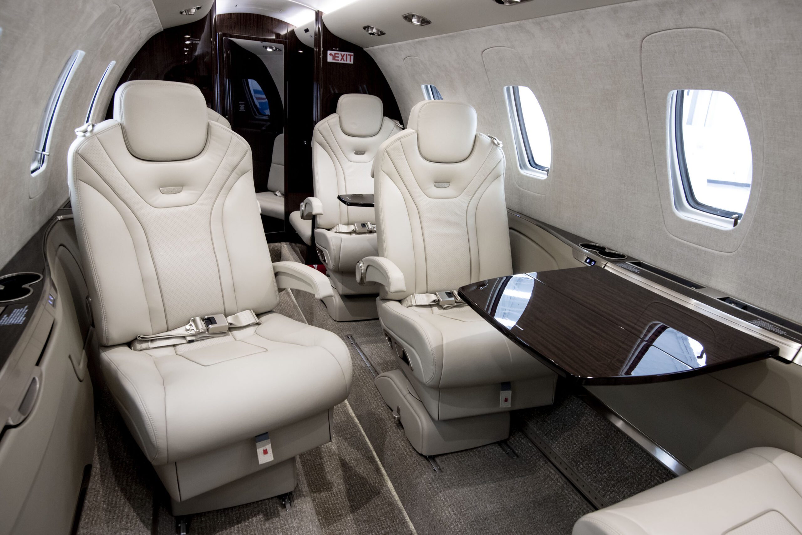 Luxurious white seats of Private plane