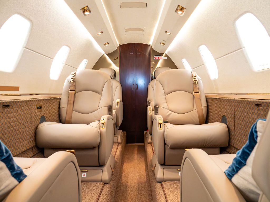 Cabin seating, tables stowed